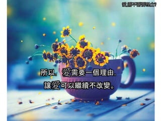 愛,需不需要理由?
所以，愛需要一個理由，
讓愛可以繼續不改變。
 