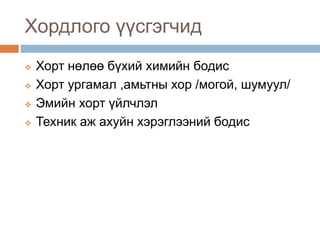 Хордлого үүсгэгчид
 Хорт нөлөө бүхий химийн бодис
 Хорт ургамал ,амьтны хор /могой, шумуул/
 Эмийн хорт үйлчлэл
 Техник аж ахуйн хэрэглээний бодис
 