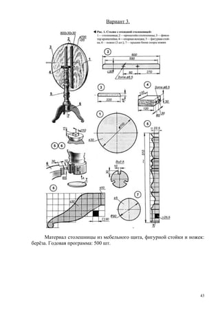 Вариант 3.
Материал столешницы из мебельного щита, фигурной стойки и ножек:
берёза. Годовая программа: 500 шт.
43
 