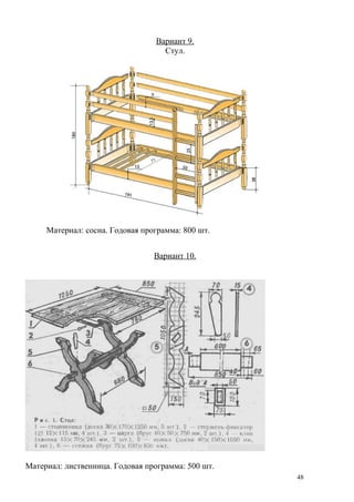 Вариант 9.
Стул.
Материал: сосна. Годовая программа: 800 шт.
Вариант 10.
Материал: лиственница. Годовая программа: 500 шт.
48
 