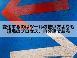 https://visualhunt.com/photo/15136/
変化するのはツールの使い方よりも
現場のプロセス、自分達である
 