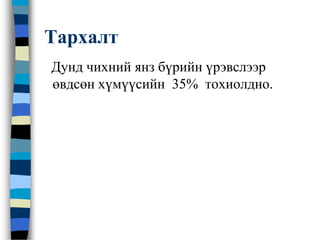 Тархалт
Дунд чихний янз бүрийн үрэвслээр
өвдсөн хүмүүсийн 35% тохиолдно.
 