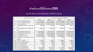ตัวอย่างการใช้โปรแกรม DSS
แบบจาลองการประเมินผลงานพนักงานขาย
 
