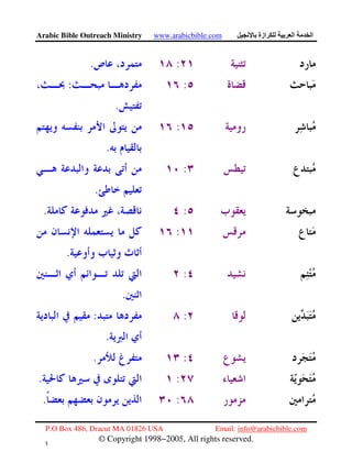 Arabic Bible Outreach Ministry www.arabicbible.com ‫ازة‬ ‫ا‬ ‫ا‬
P.O Box 486, Dracut MA 01826 USA Email: info@arabicbible.com
© Copyright 1998−2005, All rights reserved.
١
٥
:.
::
.
:
.
:
.
:.
:
.
:
.
::
.
:.
:.
:.
 