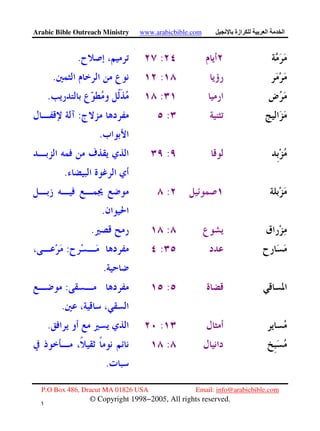 Arabic Bible Outreach Ministry www.arabicbible.com ‫ازة‬ ‫ا‬ ‫ا‬
P.O Box 486, Dracut MA 01826 USA Email: info@arabicbible.com
© Copyright 1998−2005, All rights reserved.
١
٦
:.
:.
:.
::
.
:
.
:
.
:.
::
.
::
.
:.
:
.
 