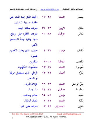 Arabic Bible Outreach Ministry www.arabicbible.com ‫ازة‬ ‫ا‬ ‫ا‬
P.O Box 486, Dracut MA 01826 USA Email: info@arabicbible.com
© Copyright 1998−2005, All rights reserved.
١
٦
:
.
::.
::
.
.
::
.
:.
:.
:
.
:.
:.
:.
:.
::.
 