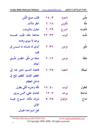 Arabic Bible Outreach Ministry www.arabicbible.com ‫ازة‬ ‫ا‬ ‫ا‬
P.O Box 486, Dracut MA 01826 USA Email: info@arabicbible.com
© Copyright 1998−2005, All rights reserved.
١
٧
:.
:.
:).(
:.:
.
:
.
:.
.
:.
.
:.
:.
::
.
.
 