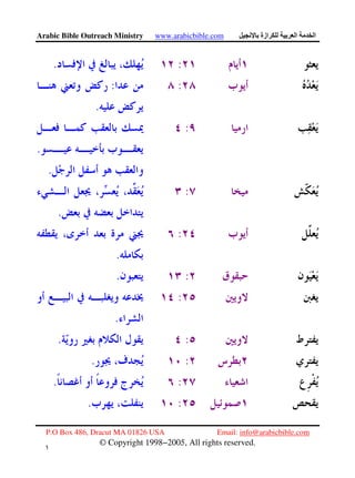 Arabic Bible Outreach Ministry www.arabicbible.com ‫ازة‬ ‫ا‬ ‫ا‬
P.O Box 486, Dracut MA 01826 USA Email: info@arabicbible.com
© Copyright 1998−2005, All rights reserved.
١
٩
:.
::
.
:
.
.
:
.
:
.
:.
:
.
:.
:.
:.
:.
 