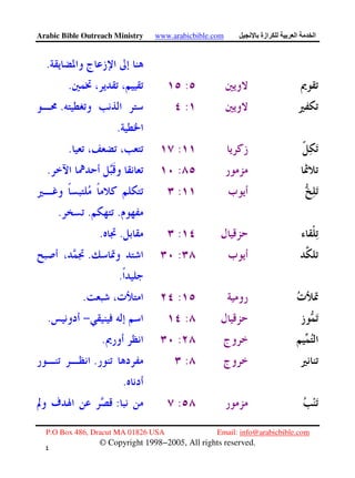 Arabic Bible Outreach Ministry www.arabicbible.com ‫ازة‬ ‫ا‬ ‫ا‬
P.O Box 486, Dracut MA 01826 USA Email: info@arabicbible.com
© Copyright 1998−2005, All rights reserved.
٤
٨
.
:.
:.
.
:.
:.
:
...
:..
:.
.
:.
:.
:.
:.
.
::
 