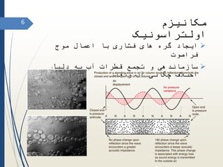 ‫مکانیزم‬
‫اولتراسونیک‬
‫موج‬ ‫اعمال‬ ‫با‬ ‫فشاری‬ ‫های‬ ‫گره‬ ‫ایجاد‬
‫فراصوت‬
‫دلیل‬ ‫به‬ ‫آب‬ ‫قطرات‬ ‫تجمع‬ ‫و‬ ‫سازماندهی‬
‫ونفت‬ ‫آب‬ ‫چگالی‬ ‫اختالف‬
6
 