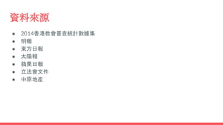 資料來源
● 2014香港教會普查統計數據集
● 明報
● 東方日報
● 太陽報
● 蘋果日報
● 立法會文件
● 中原地產
 