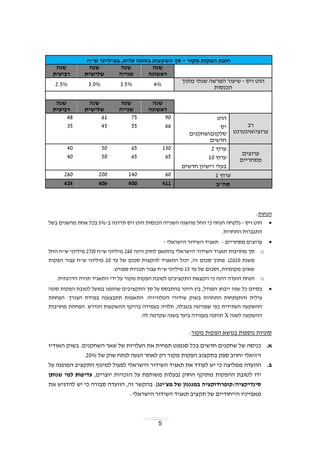 5
‫מקור‬ ‫הפקות‬ ‫חובת‬-‫ש"ח‬ ‫במיליוני‬ ,‫עלית‬ ‫בסוגה‬ ‫השקעות‬ ‫סך‬
‫שנה‬
‫ראשונה‬
‫שנה‬
‫שנייה‬
‫שנה‬
‫שלישית‬
‫שנה‬
‫רביעית‬
‫ויס‬ ‫הוט‬-‫מתוך‬ ‫שנתי‬ ‫הפרשה‬ ‫שיעור‬
‫הכנסות‬
4%3.5%3.0%2.5%
‫שנה‬
‫ראשונה‬
‫שנה‬
‫שנייה‬
‫שנה‬
‫שלישית‬
‫שנה‬
‫רביעית‬
‫רב‬
‫ערוצי‬‫אינטרנט‬
‫הוט‬90756148
‫יס‬66554535
‫סלקום‬‫שחקנים‬
‫חדשים‬
‫ערוצים‬
‫מסחריים‬
‫ערוץ‬2130655040
‫ערוץ‬1065655040
‫חדשים‬ ‫רישיון‬ ‫בעלי‬
‫ערוץ‬160140200260
‫סה"כ‬411400406424
‫הנחות‬:
‫ויס‬ ‫הוט‬-‫ב‬ ‫תרדנה‬ ‫ויס‬ ‫הוט‬ ‫הכנסות‬ ‫השנייה‬ ‫מהשנה‬ ‫החל‬ ‫כי‬ ‫הנחה‬ ‫נלקחה‬-5%‫בכל‬‫בשל‬ ‫מהשנים‬ ‫אחת‬
.‫התחרות‬ ‫התגברות‬
‫ערוצי‬‫מסחר‬ ‫ם‬‫יים‬–‫השידור‬ ‫תאגיד‬‫ה‬‫י‬‫שראלי‬-
o‫ה‬ ‫השידור‬ ‫תאגיד‬ ‫מחויבות‬ ‫סך‬‫ישראלי‬‫לחוק‬ ‫בהתאם‬‫הינה‬260‫ש"ח‬ ‫מיליוני‬(270‫החל‬ ‫ש"ח‬ ‫מיליוני‬
‫משנת‬2020‫עד‬ ‫של‬ ‫סכום‬ ‫להקצות‬ ‫התאגיד‬ ‫יכול‬ ,‫זה‬ ‫סכום‬ ‫מתוך‬ .)20‫הפקות‬ ‫עבור‬ ‫ש"ח‬ ‫מיליוני‬
‫עד‬ ‫של‬ ‫וסכום‬ ,‫מקומיות‬ ‫שאינן‬15.‫ספורט‬ ‫תכניות‬ ‫עבור‬ ‫ש"ח‬ ‫מיליוני‬
o.‫הדרגתית‬ ‫תהיה‬ ‫התאגיד‬ ‫ידי‬ ‫על‬ ‫מקור‬ ‫הפקות‬ ‫לטובת‬ ‫התקציבים‬ ‫הקצאת‬ ‫כי‬ ‫הינה‬ ‫הועדה‬ ‫הנחת‬
‫שנה‬ ‫כל‬ ‫בסיום‬‫התקציב‬ ‫סך‬ ‫על‬ ‫בהתבסס‬ ‫היתר‬ ‫בין‬ ,‫המודל‬ ‫ייבחן‬‫הפקות‬ ‫לטובת‬ ‫בפועל‬ ‫שהופנו‬ ‫ים‬‫סוגה‬
‫עילית‬‫הפחתת‬ .‫הצורך‬ ‫במידת‬ ‫תתבצענה‬ ‫התאמות‬ .‫הטלוויזיה‬ ‫שידורי‬ ‫בשוק‬ ‫התחרות‬ ‫והתפתחות‬
‫מחויבות‬ ‫הפחתת‬ .‫הנדרש‬ ‫ההשקעות‬ ‫בהיקף‬ ‫בעמידה‬ ‫תלויה‬ ,‫בטבלה‬ ‫שפורטה‬ ‫כפי‬ ‫העתידית‬ ‫ההשקעה‬
‫לשנה‬ ‫ההשקעה‬X‫לה‬ ‫שקדמה‬ ‫בשנה‬ ‫ביעד‬ ‫בעמידה‬ ‫תותנה‬.
‫מקור‬ ‫הפקות‬ ‫בנושא‬ ‫נוספות‬ ‫סוגיות‬:
‫א‬.‫ת‬ ‫סגמנט‬ ‫בכל‬ ‫חדשים‬ ‫שחקנים‬ ‫של‬ ‫כניסה‬.‫השחקנים‬ ‫שאר‬ ‫של‬ ‫העלויות‬ ‫את‬ ‫פחית‬‫האודיו‬ ‫בשוק‬
‫של‬ ‫שוק‬ ‫לנתח‬ ‫הגעה‬ ‫לאחר‬ ‫רק‬ ‫מקור‬ ‫הפקות‬ ‫בתקצוב‬ ‫ספק‬ ‫יחויב‬ ‫ויזואלי‬20%.
‫ב‬.‫הו‬‫ו‬‫ה‬ ‫השידור‬ ‫תאגיד‬ ‫את‬ ‫לעודד‬ ‫יש‬ ‫כי‬ ‫ממליצה‬ ‫עדה‬‫ישראלי‬‫התקצי‬ ‫למינוף‬ ‫לפעול‬‫על‬ ‫המופנה‬ ‫ב‬
‫לטובת‬ ‫ידו‬‫ה‬‫הפקות‬,‫יוצרים‬ ‫הזכויות‬ ‫על‬ ‫משותפת‬ ‫(בעלות‬ ‫החוק‬ ‫מתוקף‬‫שנותן‬ ‫למי‬ ‫עדיפות‬
‫סינדיקציה/קופרודוקציה‬‫מצ'ינג‬ ‫של‬ ‫במנגנון‬‫הו‬ ,‫זה‬ ‫בהקשר‬ .)‫ו‬‫את‬ ‫להדגיש‬ ‫יש‬ ‫כי‬ ‫סבורה‬ ‫עדה‬
‫הייחוד‬ ‫מאפייניו‬‫השידור‬ ‫תאגיד‬ ‫תקציב‬ ‫של‬ ‫יים‬:‫הישראלי‬
 