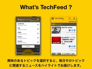 What’s TechFeed ?
興味のあるトピックを選択すると、毎日そのトピック
に関連するニュースをハイライトでお届けします。
 
