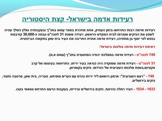 ‫היסטוריה‬ ‫קצת‬ -‫בישראל‬ ‫אדמה‬ ‫רעידות‬
‫עוזיה‬ ‫המלך‬ ‫נאלץ‬ ‫ובעקבותיה‬ ‫בתנ"ך‬ ‫עמוס‬ ‫בספר‬ ‫מוזכרת‬ ‫אחת‬ ,‫העתיק‬ ‫בזמן‬ ‫התרחשו‬ ‫רבות‬ ‫אדמה‬ ‫רעידות‬
‫משנת‬ ‫רעידה‬ .‫הראשון‬ ‫המקדש‬ ‫לבית‬ ‫שנגרמו‬ ‫הנזקים‬ ‫את‬ ‫לשפץ‬31-‫כ‬ ‫גבתה‬ ‫לפנה"ס‬30,000‫קורבנות‬
.‫הביזנטית‬ ‫בתקופה‬ ‫שאן‬ ‫בית‬ ‫העיר‬ ‫את‬ ‫החריבה‬ ‫אחרת‬ ‫אדמה‬ ‫רעידת‬ ,‫מתתיהו‬ ‫בן‬ ‫יוסף‬ ‫לפי‬ ‫בנפש‬
:‫בישראל‬ ‫בולטות‬ ‫אדמה‬ ‫רעידות‬ ‫רשימת‬
749- ‫לפנה"ס‬.(‫א,א‬ ‫)עמוס‬ ‫בתנ"ך‬ ‫המתועדת‬ ‫יהודה‬ ‫בממלכת‬ ‫אדמה‬ ‫רעידת‬
31- ‫לפנה"ס‬‫קרב‬ ‫של‬ ‫בעיצומו‬ ‫התרחשה‬ .‫יריחו‬ ‫בעיר‬ ‫כנראה‬ ‫היה‬ ‫שמוקדה‬ ‫אדמה‬ ‫רעידת‬
.‫בקומראן‬ ‫נזקים‬ .‫הורדוס‬ ‫של‬ ‫השביעית‬ ‫מלכותו‬ ‫אקטיום,בשנת‬
749-",‫וחצור‬ ‫סרטבה‬ ,‫שאן‬ ‫בית‬ ,‫טבריה‬ ,‫סוסיתא‬ ‫הערים‬ ‫עם‬ ‫נהרס‬ ‫יריחו‬ ‫ליד‬ ‫הישאם‬ ‫ארמון‬ :"‫השביעית‬ ‫רעש‬
.‫בירושלים‬ ‫נזקים‬
1033-1034-.‫בעכו‬ ‫צונאמי‬ ‫התרחש‬ ‫הרעש‬ ‫בעקבות‬ ,‫וביריחו‬ ‫בירושלים‬ ‫נזקים‬ .‫נהרסת‬ ‫רמלה‬ ‫העיר‬
 