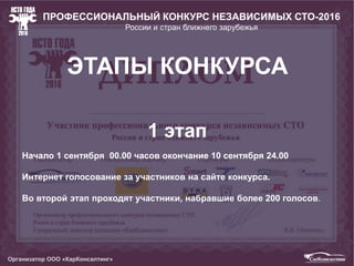 МЕЖДУНАРОДНЫЙ
ПРОФЕССИОНАЛЬНЫЙ
КОНКУРС
НЕЗАВИСИМЫХ СТО
Организатор ООО КарКонсалтинг
 