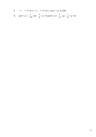 5. 1 – plg5,01 − ; 1 + plg5,01 − , где 1 < p ≤ 100.
8. а) 0 < a < 3
36
1
; б) – 4
1
< a < 0; в) 0 < a < 3
4
1
; д) – 8
1
< a < 0.
36
 