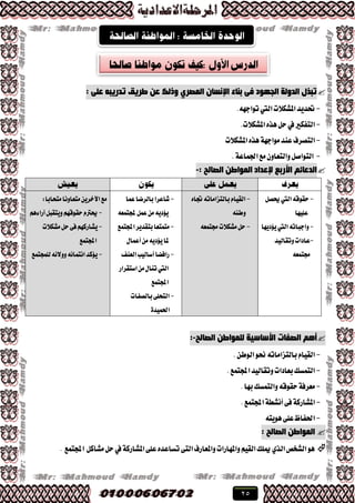 25
: ٍٝ‫ػ‬ ٗ‫رذس٠ج‬ ‫طش٠ك‬ ٓ‫ػ‬ ‫ٚرٌه‬ ٞ‫اٌّظش‬ ْ‫اإلٔغب‬ ‫ثٕبء‬ ٝ‫ف‬ ‫اٌجٙٛد‬ ‫اٌذٌٚخ‬ ‫رجزي‬
-‫حتسٜس‬‫اييت‬‫املؿه٬ت‬.٘ٗ‫تٛاد‬
-‫ايتؿهري‬ٙ‫ٖص‬ٌ‫س‬‫يف‬.‫املؿه٬ت‬
-‫ايتكطف‬‫املؿه٬ت‬ٙ‫ٖص‬١ٗ‫َٛاد‬‫عٓس‬
-.١‫ادتُاع‬‫َع‬ٕٚ‫ٚايتعا‬ٌ‫ايتٛاق‬
: ‫اٌظبٌخ‬ ٓ‫اٌّٛاط‬ ‫إلػذاد‬ ‫األسثغ‬ ُ‫اٌذػبئ‬-
-ٌ‫حيك‬‫اييت‬٘‫سكٛق‬
‫عًٝٗا‬
-‫ٜ٪زٜٗا‬‫اييت‬٘‫ٚادبات‬
-‫ٚتكايٝس‬‫عازات‬
٘‫زتتُع‬
-ٙ‫جتا‬٘‫بايتعاَات‬ّ‫ايكٝا‬
٘ٓ‫ٚط‬
-٘‫زتتُع‬‫َؿه٬ت‬ٌ‫س‬
-‫عُا‬‫بايطنا‬‫ؾاعطا‬
َٜٔ٘‫ٜ٪ز‬٘‫جملتُع‬ٌُ‫ع‬
-‫اجملتُع‬‫بتكسٜط‬‫َتُتعا‬
‫ملا‬َٜٔ٘‫ٜ٪ز‬ٍ‫أعُا‬
-‫ايعٓـ‬‫أغايٝب‬‫ضاؾها‬
‫اييت‬ٍَٔ‫تٓا‬‫اغتكطاض‬
‫اجملتُع‬
-‫ا‬‫بايكؿات‬٢ً‫يتش‬
٠‫اذتُٝس‬
:‫َتشابا‬‫َتعاْٚا‬ٜٔ‫اآلخط‬‫َع‬
-ِٖ٤‫آضا‬ٌ‫ٜٚتكب‬ِٗ‫سكٛق‬ّ‫حيرت‬
-‫َؿه٬ت‬ٌ‫س‬٢‫ؾ‬ِٗ‫ٜؿاضن‬
‫اجملتُع‬
-‫يًُذتُع‬٘٥٫ٚٚ٘٥‫اْتُا‬‫ٜ٪نس‬
‫اٌظفبد‬ ُ٘‫أ‬‫اٌظبٌخ‬ ٓ‫ٌٍّٛاط‬ ‫األعبع١خ‬-:
-.ٔ‫ايٛط‬ٛ‫ضت‬٘‫بايتعاَات‬ّ‫ايكٝا‬
-.‫اجملتُع‬‫ٚتكايٝس‬‫بعازات‬‫ايتُػو‬
-.‫بٗا‬‫ٚايتُػو‬٘‫سكٛق‬١‫َعطؾ‬
-.‫اجملتُع‬١‫أْؿط‬٢‫ؾ‬١‫املؿاضن‬
-٘‫ٖٜٛت‬٢ً‫ع‬‫اذتؿاظ‬
: ‫اٌظبٌخ‬ ٓ‫اٌّٛاط‬
٢‫ايت‬‫ٚاملعاضف‬‫ٚاملٗاضات‬ِٝ‫ايك‬‫ميًو‬ٟ‫ايص‬‫ايؿدل‬ٌٖٛ‫َؿان‬ٌ‫س‬‫يف‬١‫املؿاضن‬٢ً‫ع‬ٙ‫تػاعس‬‫اجملتُع‬.
 