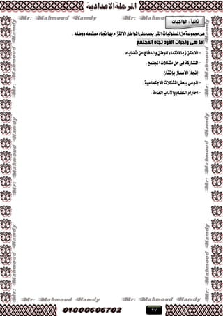 27
.٘ٓ‫ٚٚط‬٘‫زتتُع‬ٙ‫جتا‬‫بٗا‬ّ‫ا٫يتعا‬ٔ‫املٛاط‬٢ً‫ع‬‫جيب‬٢‫ايت‬‫املػ٦ٛيٝات‬َٔ١‫زتُٛع‬٢ٖ
‫اٌّجزّغ‬ ٖ‫رجب‬ ‫اٌفشد‬ ‫ٚاعجبد‬ ٝ٘ ‫ِب‬
-.ٙ‫قهاٜا‬ٔ‫ع‬‫ٚايسؾاع‬ٔ‫يًٛط‬٤‫با٫ْتُا‬‫ا٫عتعاظ‬
-.‫اجملتُع‬‫َؿه٬ت‬ٌ‫س‬٢‫ؾ‬١‫املؿاضن‬
-.ٕ‫بإتكا‬ٍ‫ا٭عُا‬‫إصتاظ‬
-.١ٝ‫ا٫دتُاع‬‫املؿه٬ت‬‫ببعض‬ٞ‫ايٛع‬
-.١َ‫ايعا‬‫ٚاآلزاب‬ّ‫ايٓعا‬ّ‫اسرتا‬
 