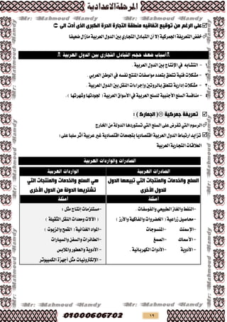 19
ٌٝ‫ا‬ ‫أدد‬ ٜ‫اٌز‬ ٜ‫اٌىجش‬ ‫اٌذشح‬ ‫اٌزجبسح‬ ‫ِٕطمخ‬ ٗ١‫ارفبل‬ ‫رٛل١غ‬ ِٓ ُ‫اٌشغ‬ ٍٝ‫ػ‬
١ٝ‫ادتُشن‬١‫ايتعشٜف‬‫خفض‬‫إال‬ٍ‫ايتباد‬ٕ‫أ‬ٟ‫ايتذاس‬‫بني‬‫كعٝفا‬ٍ‫َاصا‬١ٝ‫ايعشب‬ٍٚ‫ايذ‬

1-٘‫ايتؼاب‬‫يف‬‫اإلْتاز‬.١ٝ‫ايعشب‬ٍٚ‫ايذ‬‫بني‬
2-‫َؼهالت‬‫تتعًل‬١ٝٓ‫ف‬٘‫ْفظ‬‫املٓتر‬‫َٛاؿفات‬‫بتعذد‬‫يف‬ٔ‫ايٛط‬ٞ‫ايعشب‬.
3-١ٜ‫إداس‬‫َؼهالت‬.١ٝ‫ايعشب‬ٍٚ‫ايذ‬‫بني‬ٌ‫ايٓك‬‫ٚإدشا٤ات‬‫بايشٚتني‬‫تتعًل‬
4-١‫َٓافظ‬‫ايظًع‬‫يًظًع‬١ٝ‫األدٓب‬١ٝ‫ايعشب‬‫يف‬‫األطٛام‬.)‫ٚػٗشتٗا‬‫دتٛدتٗا‬(١ٝ‫ايعشب‬
‫خّشو١خ‬ ‫رؼش٠فخ‬: ) ‫اٌجّبسن‬ (
ّٛ‫ايشط‬‫اييت‬‫ايظًع‬٢ً‫ع‬‫تفشض‬‫اييت‬‫ارتاسز‬َٔ١‫ايذٚي‬‫تظتٛسدٖا‬
٢ً‫ع‬‫طًبا‬‫أثش‬١ٝ‫عشب‬‫غري‬١ٜ‫اقتـاد‬‫بتذُعات‬‫اقتـادٜا‬١ٝ‫ايعشب‬ٍٚ‫ايذ‬‫استباط‬‫تضاٜذ‬:
١ٝ‫ايعشب‬١ٜ‫ايتذاس‬‫ايعالقات‬
‫ٚإٌّزجبد‬ ‫ٚاٌخذِبد‬ ‫اٌغٍغ‬ٟ‫اٌز‬‫اٌذٚي‬ ‫رج١ؼٙب‬
ٜ‫األخش‬ ‫ٌٍذٚي‬
-‫ٚايػاص‬‫ايٓفط‬ٞ‫ايطبٝع‬.‫ٚايفٛطفات‬
-١ٗ‫ٚايفان‬‫ارتلشٚات‬(١ٝ‫صساع‬ٌٝ‫ستاؿ‬‫ٚاألسص‬)
-‫اإلمسٓت‬-‫املٓظٛدات‬
-‫األمساى‬-‫ايـُؼ‬
-١ٜٚ‫األد‬-.١ٝ٥‫ايهٗشبا‬‫األدٚات‬
ٟ٘‫ٚإٌّزجبد‬ ‫ٚاٌخذِبد‬ ‫اٌغٍغ‬ٟ‫اٌز‬
ٜ‫األخش‬ ‫اٌذٚي‬ ِٓ ‫اٌذٌٚخ‬ ‫رشزش٠ٙب‬
-‫َظتًضَات‬‫إْتاز‬ٌ‫َج‬:
)١ًٝ‫ايجك‬ٌ‫ايٓك‬‫َٚعذات‬‫اآلالت‬(
-)‫ٚايضٜٛت‬‫ايكُح‬(١ٝ٥‫ايػزا‬‫املٛاد‬
-‫ٚايظٝاسات‬ٔ‫ٚايظف‬‫ايطا٥شات‬
-‫ٚايعطٛس‬١ٜٚ‫األد‬‫ٚاملالبع‬
-‫اإليهرتْٚٝات‬‫الكىبيوتز‬ ‫أجهشة‬ ‫وثن‬
 