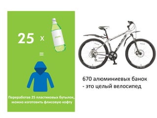 670 алюминиевых банок
- это целый велосипед
 