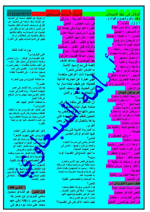 ‫ألدل ل‬‫في‬‫ليلة‬‫التمتحان‬‫التستاذ‬‫/أتساتمة‬‫السبعاوي‬01222676757
‫فاه‬ ). ( ‫أفواه‬ ) ‫والجمع‬ ‫فم‬ (
‫إزار‬ ) ** . ‫ث...