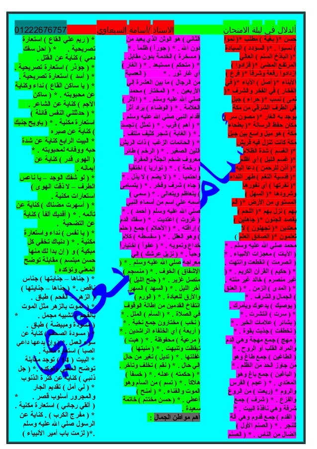 ‫ألدل ل‬‫في‬‫ليلة‬‫التمتحان‬‫التستاذ‬‫/أتساتمة‬‫السبعاوي‬01222676757
‫نموا‬ )* ‫مطلب‬ ( ‫بغية‬ )* ‫حسن‬
‫السيادة‬ ( ‫السؤد...