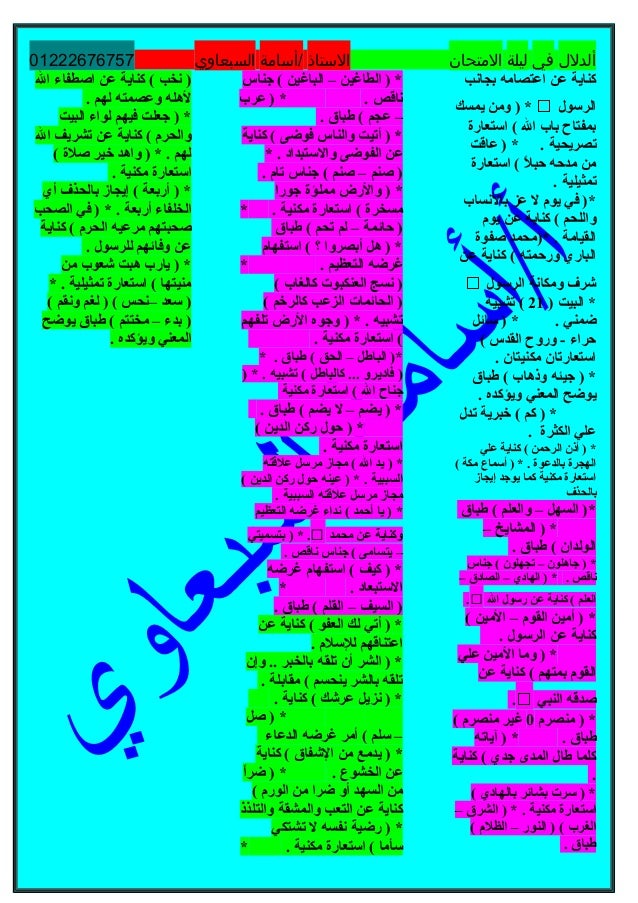 ‫ألدل ل‬‫في‬‫ليلة‬‫التمتحان‬‫التستاذ‬‫/أتساتمة‬‫السبعاوي‬01222676757
‫بجانب‬ ‫اعتصامه‬ ‫عن‬ ‫كناية‬
‫الرسول‬‫يمسك‬ ‫ومن‬ ...