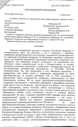 Апелляционное определение суда по обжалованию запрета страницы РосКомСвободы "Инструментарий"