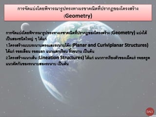 การจัดแบ่งโดยพิจารณารูปทรงทางเรขาคณิตที่ปรากฏของโครงสร้าง
(Geometry)
 