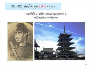19
3C~8C สมัยโคะฟุง-อาสึกะ-นารา
เจ้าชายโชโตขุ • วัดโฮริว (ประมาณศตวรรษที่ 7)
หมู่บ้านอาสึกะ จังหวัดนารา
19
 