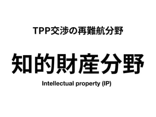 TPP交渉の再難航分野
知的財産分野
Intellectual property (IP)
 