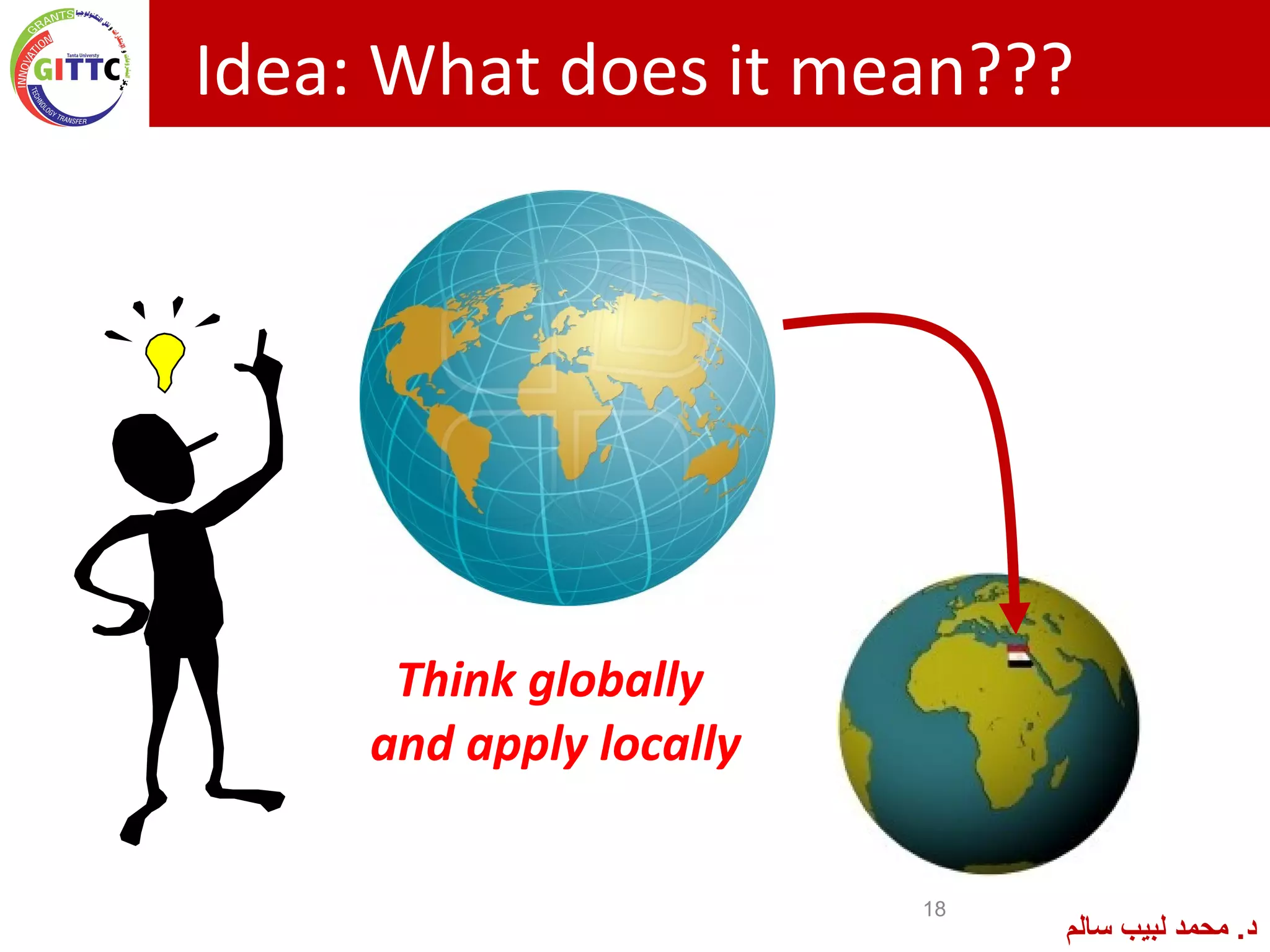 Idea: What does it mean???
Think globally
and apply locally
18
‫سالم‬ ‫لبيب‬ ‫امحمد‬ .‫د‬
 