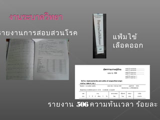 รายงานการสอบสวนโรค
รายงาน 506 ความทันเวลา ร้อยละ
แฟ้มไข้
เลือดออก
 