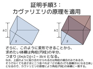角錐や円錐が 角柱や円柱の体積の3分の1であることを積分 極限抜きで証明してみる