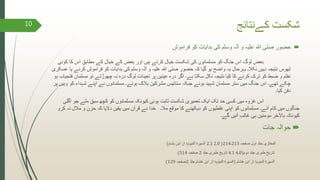 ‫شکست‬‫کےنتائج‬
‫فراموش‬ ‫کو‬ ‫ہدایات‬ ‫کی‬ ‫وسلم‬ ‫آلہ‬ ‫و‬ ‫علیہ‬ ‫ہللا‬ ‫صلی‬ ‫حضور‬
‫ک‬ ‫کا‬ ‫اس‬ ‫مطابق‬ ‫کے‬ ‫خیال‬ ‫کے‬ ‫بعض‬ ‫اور‬ ‫ہیں‬ ‫کرتے‬ ‫خیال‬ ‫شکست‬ ‫کی‬ ‫مسلمانوں‬ ‫کو‬ ‫جنگ‬ ‫اس‬ ‫لوگ‬ ‫بعض‬‫وئی‬
‫کرنے‬ ‫فراموش‬ ‫کو‬ ‫ہدایات‬ ‫کی‬ ‫وسلم‬ ‫آلہ‬ ‫و‬ ‫علیہ‬ ‫ہللا‬ ‫صلی‬ ‫حضور‬ ‫کہ‬ ‫گیا‬ ‫ہو‬ ‫واضح‬ ‫یہ‬ ‫بہرحال‬ ‫نکال۔‬ ‫نہیں‬ ‫نتیجہ‬ ‫ٹھوس‬‫عسکری‬ ‫یا‬
‫مس‬ ‫تو‬ ‫چھوڑتے‬ ‫نہ‬ ‫درہ‬ ‫لوگ‬ ‫تعینات‬ ‫پر‬ ‫عینین‬ ‫درہ‬ ‫اگر‬ ‫ہے۔‬ ‫سکتا‬ ‫نکل‬ ‫نتیجہ‬ ‫کیا‬ ‫کا‬ ‫کرنے‬ ‫ترک‬ ‫کو‬ ‫ضبط‬ ‫و‬ ‫نظم‬‫ہو‬ ‫فتحیاب‬ ‫لمان‬
‫ک‬ ‫شہداء‬ ‫اپنے‬ ‫نے‬ ‫مسلمانوں‬ ‫ہوئے۔‬ ‫ہالک‬ ‫مشرکین‬ ‫ستائیس‬ ‫جبکہ‬ ‫ہوئے‬ ‫شہید‬ ‫مسلمان‬ ‫ستر‬ ‫میں‬ ‫جنگ‬ ‫اس‬ ‫تھے۔‬ ‫چکے‬‫پر‬ ‫وہیں‬ ‫و‬
‫کیا۔‬ ‫دفن‬
‫اگ‬ ‫جو‬ ‫ملے‬ ‫سبق‬ ‫کچھ‬ ‫کو‬ ‫مسلمانوں‬ ‫کیونکہ‬ ‫ہوئی‬ ‫ثابت‬ ‫شکست‬ ‫تعمیری‬ ‫ایک‬ ‫تک‬ ‫حد‬ ‫کسی‬ ‫میں‬ ‫غزوہ‬ ‫اس‬‫لی‬
‫مال۔‬ ‫موقع‬ ‫کا‬ ‫دیکھنے‬ ‫کو‬ ‫غلطیوں‬ ‫اپنی‬ ‫کو‬ ‫مسلمانوں‬ ‫آئے۔‬ ‫کام‬ ‫میں‬ ‫جنگوں‬‫خدا‬‫کرو‬ ‫نہ‬ ‫مالل‬ ‫و‬ ‫حزن‬ ‫کہ‬ ‫دالیا‬ ‫یقین‬ ‫میں‬ ‫قرآن‬ ‫نے‬
‫گے‬ ‫آئیں‬ ‫غالب‬ ‫ہی‬ ‫مومنین‬ ‫باآلخر‬ ‫کیونکہ‬‫۔‬
‫حوالہ‬‫جات‬
‫المغازی‬‫صفحہ‬ ‫اول‬ ‫جلد‬213‫۔‬214(2.02.1‫ابن‬ ‫از‬ ‫النبویۃ‬ ‫السیرۃ‬‫ہشام‬)
‫دوم‬ ‫جلد‬ ‫طبری‬ ِ‫تاریخ‬(4.04.1‫جلد‬ ‫طبری‬ ‫تاریخ‬2‫صفحہ‬514)
‫ابن‬ ‫از‬ ‫النبویۃ‬ ‫السیرۃ‬‫ھشام‬(‫جلد‬ ‫ھشام‬ ‫ابن‬ ‫از‬ ‫النبویۃ‬ ‫السیرۃ‬2‫صفحہ‬129)
10
 