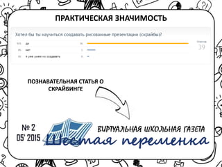 ПРАКТИЧЕСКАЯ ЗНАЧИМОСТЬ
ПОЗНАВАТЕЛЬНАЯ СТАТЬЯ О
СКРАЙБИНГЕ
 