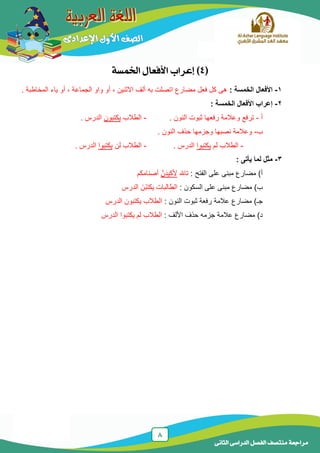 موقع ملزمتي - مراجعة لغة عربية للصف الأول الإعدادي الترم الثاني