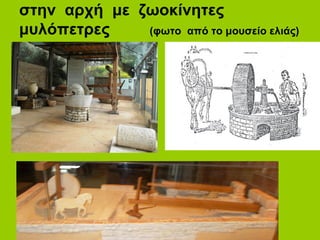 στην αρχή με ζωοκίνητες
μυλόπετρες (φωτο από το μουσείο ελιάς)
 