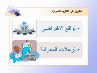 ‫المعرفية‬ ‫النظرية‬ ‫على‬ ‫تطبيق‬
•‫االفتراض‬ ‫الواقع‬‫ي‬
•‫المعرفي‬ ‫الرحالت‬‫ة‬
 