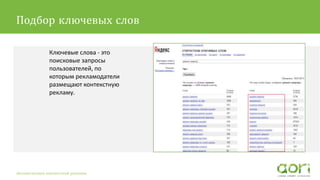 Ключевые слова - это
поисковые запросы
пользователей, по
которым рекламодатели
размещают контекстную
рекламу.
Автоматизация контекстной рекламы
Подбор ключевых слов
 