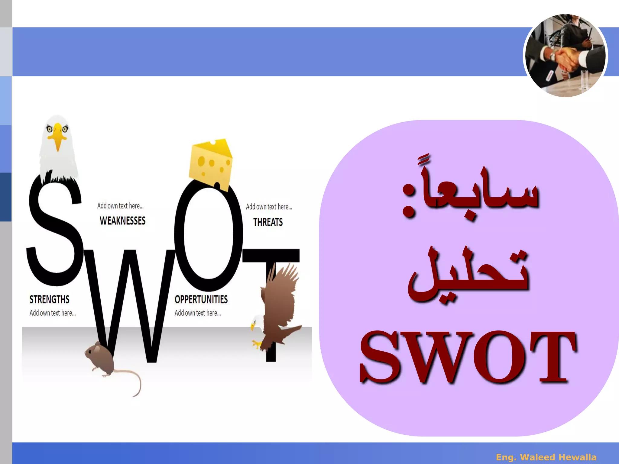 ‫سابع‬‫ا‬‫ا‬:
‫تحليل‬
SWOT
Eng. Waleed Hewalla
 