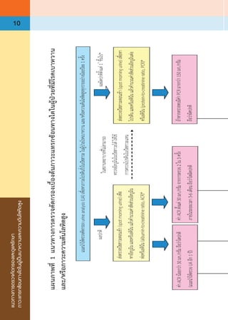 แนวทางการตรวจคัดกรองและดูแลรักษา
ภาวะแทรกซ้อนทางไตในผู้เป็นเบาหวานและความดันโลหิตสูง
10
แผนภาพที่1แนวทางการตรวจคัดกรองเบื้องต้นภาวะแทรกซ้อนทางไตในผู้ป่วยที่มีโรคเบาหวาน
และ/หรือภาวะความดันโลหิตสูง
 