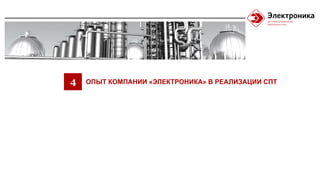 ОПЫТ КОМПАНИИ «ЭЛЕКТРОНИКА» В РЕАЛИЗАЦИИ СПТ4
 