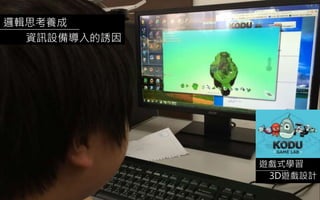 邏輯思考養成
資訊設備導入的誘因
遊戲式學習
3D遊戲設計
 