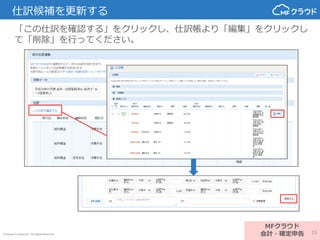 © Money Forward Inc. All Rights Reserved
仕訳候補を更新する
「この仕訳を確認する」をクリックし、仕訳帳より「編集」をクリックし
て「削除」を行ってください。
MFクラウド
会計・確定申告 15
 