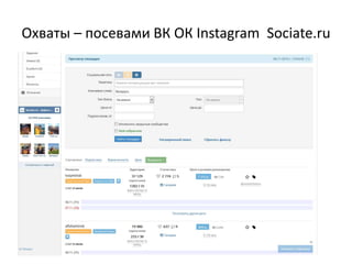 Охваты – посевами ВК ОК Instagram Sociate.ru
 