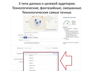 3 типа данных о целевой аудитории.
Технологические, фантазийные, смешанные.
Технологические самые точные.
 