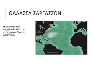 ΘΆΛΑΣΣΑ ΣΑΡΓΑΣΣΏΝ
Η Θάλασσα των
Σαργασσών είναι μια
περιοχή του Βόρειου
Ατλαντικού
 