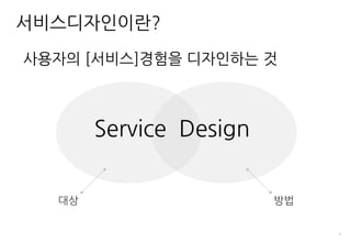 8
대상
서비스디자인이란?
방법
Service Design
사용자의 [서비스]경험을 디자인하는 것
 