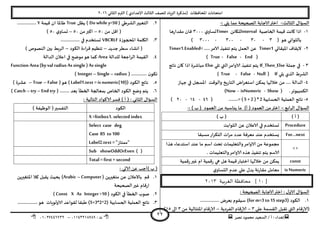 ‫هصش‬ ‫مدمىد‬ ‫الععُذ‬ / ‫أ‬ : ‫ئهذاء‬: ‫ث‬93381231110–93921882012
‫الثاوي‬ ‫الترم‬ ) ‫ؤلاعذادي‬ ‫الثالث‬ ‫للصف‬ ‫الضٍاد‬ ‫(مزهشة‬ ‫اإلاداؿظاث‬ ‫امخداهاث‬2932
22
:‫الثالث‬ ٌ‫العإا‬-: ‫ًلي‬ ‫مما‬ ‫الصحُدت‬ ‫الاحابت‬‫اختر‬-
3-‫الخاصُت‬ ‫كُمت‬ ‫واهذ‬ ‫ارا‬intervalً‫للياة‬Timer‫ي‬‫حعاو‬1999‫ها‬‫س‬‫ملذا‬ ‫ؿان‬
( ‫هى‬ ‫بالثىاوي‬1-19-199-1999)
2-‫اإلاُلاحي‬ ‫الًلاؾ‬Timer1‫الامش‬ ‫جىـُز‬ ‫ًخم‬ ‫العمل‬ ً‫ع‬..…Timer1.Enabled=
(True - False - End)
1-‫حملت‬ ‫في‬If_Then_Else‫جلي‬ ‫التي‬‫الاوامش‬ ‫جىـُز‬ ‫ًخم‬Else‫هاجج‬ ‫وان‬ ‫ارا‬ ‫مباؼشة‬
‫ًلي‬ ‫الزي‬ ‫الؽشغ‬If(True - False - Null)
8-‫حهاص‬ ‫في‬ ‫اإلاسجل‬ ‫والىكذ‬ ‫ٍخ‬‫س‬‫الخا‬ ‫اض‬‫ش‬‫اظخع‬ ً‫ًمى‬ ‫خاللها‬ ً‫م‬ .... ‫الذالت‬
( .‫الىمبُىجش‬Now - isNumeric - Show)
5-‫الحعابُت‬ ‫العملُت‬ ‫هاجج‬( 5 +2 ) * 2( ........=80-38-29)
: ‫ابع‬‫ش‬‫ال‬ ٌ‫العإا‬-‫ما‬ )‫أ‬ ( ‫العمىد‬ ً‫م‬‫اختر‬: ) ‫ب‬ ( ‫العمىد‬ ً‫م‬ ‫ًىاظبه‬-
) ‫أ‬ () ‫ب‬ (
Procedure‫الثىابذ‬ ً‫ع‬ ‫الاعالن‬ ‫في‬ ‫حعخخذم‬
For…next‫معبلا‬‫اس‬‫ش‬‫الخى‬ ‫اث‬‫ش‬‫م‬ ‫عذد‬ ‫معشؿت‬ ‫عىذ‬ ‫ٌعخخذم‬
> <
‫هزا‬ ‫اظخذعاء‬ ‫عىذ‬ ‫ما‬ ‫اظم‬ ‫جدذ‬ ‫والخعلُماث‬‫الاوامش‬ ً‫م‬ ‫مجمىعت‬
. ‫والخعلُماث‬‫الاوامش‬ ‫هزه‬ ‫جىـُز‬ ‫ًخم‬ ‫الاظم‬
const‫خالل‬ ً‫م‬ ً‫ًمى‬‫كمُت‬‫س‬‫ػير‬ ‫ام‬ ‫كمُت‬‫س‬ ‫هي‬ ‫هل‬ ‫كُمت‬‫اخخباس‬ ‫ها‬
isNumeric‫ي‬‫الدعاو‬ ‫عذم‬ ‫علي‬ ٌ‫ًذ‬ ‫هت‬‫س‬‫ملا‬ ‫معامل‬
[11‫الغربية‬ ‫محافظة‬ ]3112
: ‫الصحُدت‬ ‫الاحابت‬‫اختر‬ : ٌ‫الاو‬ ٌ‫العإا‬
3.‫الىىد‬(for m=3 to15 step3)................ ‫بعشض‬ ‫ظُلىم‬
‫على‬ ‫اللعمت‬ ‫جلبل‬ ‫التي‬ ‫كام‬‫س‬‫(الا‬1–‫ا‬ ‫كام‬‫س‬‫الا‬‫لـشدًت‬–ً‫م‬ ‫اإلاخخالُت‬ ‫كام‬‫س‬‫الا‬1‫الى‬35)
2.‫الؽشػي‬‫الخعبير‬Do while y>50 )‫ًظل‬ )True‫كُمت‬ ‫ان‬ ‫ػاإلاا‬Y................
ً‫م‬ ‫اكل‬ (59–ً‫م‬‫اهبر‬59–‫ي‬‫حعاو‬59)
1.‫اإلاحجىصة‬ ‫اليلمت‬VBCRLF................ ‫في‬ ‫حعخخذم‬
‫حذًذ‬‫ظؼش‬ ‫اوؽاء‬ (–‫الىىد‬ ‫اءة‬‫ش‬‫ك‬ ‫جىظُم‬–‫الىص‬ ‫بين‬ ‫الشبؽ‬) ‫ىص‬
8.‫للذالت‬ ‫احعت‬‫ش‬‫ال‬ ‫اللُمت‬Area‫الذالت‬ ‫اعالن‬ ‫في‬ ‫مىضح‬‫هى‬ ‫هما‬
Function Area (byval radius As single ) As single
‫ن‬‫جىى‬.............(Integer –Single –radius)
5.‫الىىد‬ ‫هاجج‬( Label1.text =is numeric(10))(‫هى‬False–True–) ‫عؽشة‬
2.‫بمع‬ ‫الخاص‬ ‫الىىد‬ ‫وطع‬ ‫ًخم‬( ........ ‫بعذ‬ ‫الخؼأ‬ ‫الجت‬Catch –try –End try)
: ‫الخالُت‬ ‫الاهىاد‬‫ؿعش‬ ) ‫أ‬ ( : ‫الثاوي‬ ٌ‫العإا‬
‫الىىد‬) ‫الىظُـت‬ (‫الخـعير‬
X =listbox1. selected index
Select case deg
Case 85 to 100
Label2.text ="‫"ممخاص‬
Sub showOddOrEven ( )
Total =first + second
: ‫آلاحي‬ ً‫ع‬ ‫)أحب‬ ‫ب‬ (
3.ًً‫مخؼير‬ ً‫ع‬ ‫باالعالن‬ ‫كم‬(Arabic –Computer )ًً‫اإلاخؼير‬ ‫هال‬ ‫ًلبل‬ ‫بدُث‬
‫الصحُدت‬‫ػير‬ ‫كام‬‫س‬‫ا‬
2.‫الىىد‬ ‫في‬ ‫الخؼأ‬ ‫صىب‬( Const X As Integer >10 )
1.‫الحعابُت‬ ‫العملُت‬ ‫هاجج‬(5+3*2^2).................‫هى‬ ‫الاولىٍاث‬ ‫للىاعذ‬ ‫ػبلا‬
 